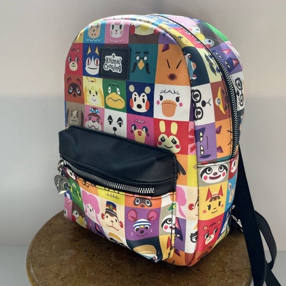 NINTENDO Animal Crossing Multicoloured Cartoon Print Zip Pockets Backpack Bag - Picture 8 of 16